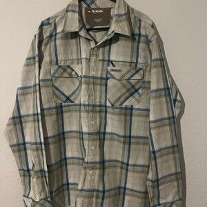 Simms Men's Casual Plaid Shirt - Blue and Tan
